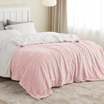 Bedsure GentleSoft Sherpa Fleece Blankets King Size for Bed - Thick and Warm Throw for Women and Girls, Soft Fuzzy Plush King Blanket for Winter, Room Home Decor, Non-Heated, Pink, 108x90 Inches