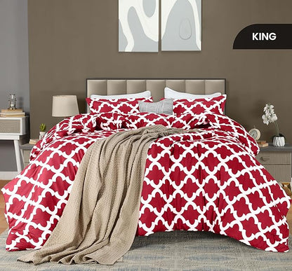 King Comforter Set 3 Piece Red by Utopia Bedding, Printed Comforters King Size, Bedding Comforters Sets, Down Alternative Soft Bed Set, 1 Comforter (90 x 102 inches) 2 Pillow Shams (20 x 36 inches)