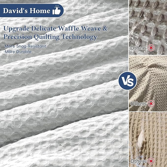 David's Home Waffle Weave Comforter Set 3PCS California King Size, Soft Breathable Lightweight Cozy Skin-Friendly Warm for All Season, Aesthetic Home Decor Bedding Set with Pillow Shams, Light Grey