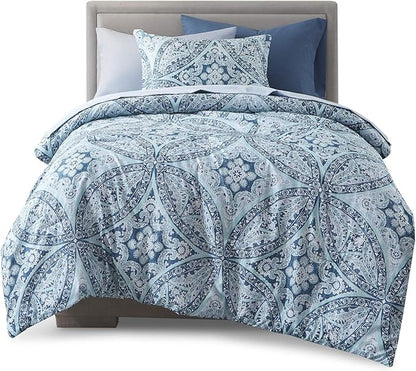 Comfort Spaces Bed in A Bag - Trendy Casual Design Cozy Comforter with Complete Sheet Set with Side Pocket, All Season Cover, Matching Shams, Twin(66"x90"), Gloria, Damask Blue 6 Piece