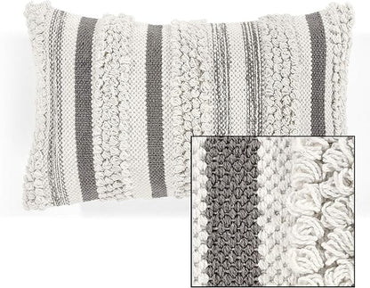 Lush Decor Bria Stripe Decorative Throw Pillow Cover, 20" W x 13" L, Gray - Rectangle Pillow Cover - Throw Pillows For Bed, Couch, Or Chair