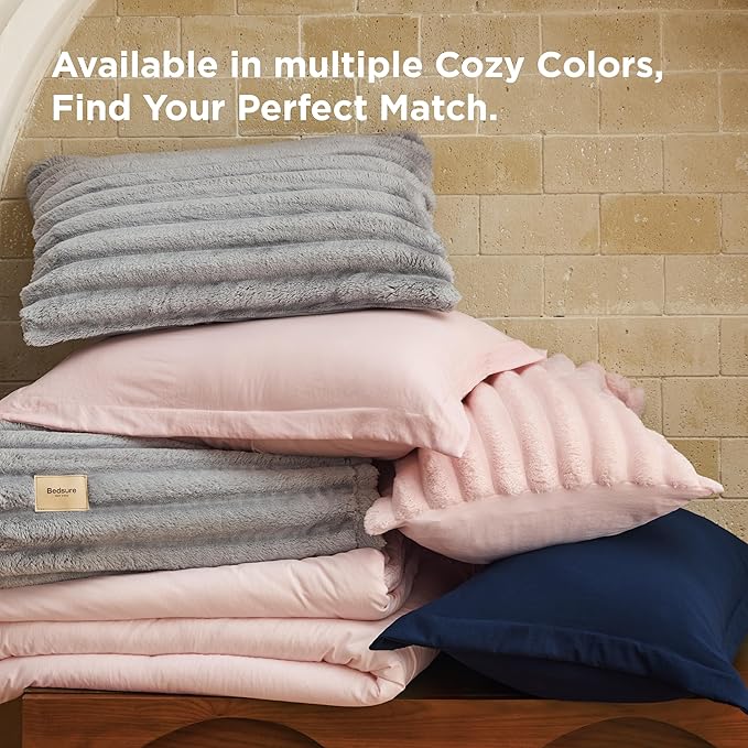 Bedsure Gentlesoft™ 2-in-1 Queen Comforter Set and Detachable Fluffy Blanket, Grey Bedding Set for All Season Use, SnapTech Design for Space Saving (Includes 2 Pillow Shams, 2 Pillowcases)