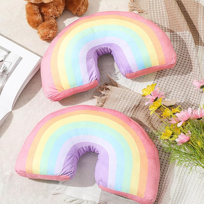 Chunful Rainbow Pillow for Girls Kids 13.8 x 8.7 x 4 Inch Plush Cute Rainbow Throw Pillow Arch Shaped Cushion Stuffed Decoration for Bed Chair Room Home Decor Easter Day(Macaron Colors,2 Pcs)