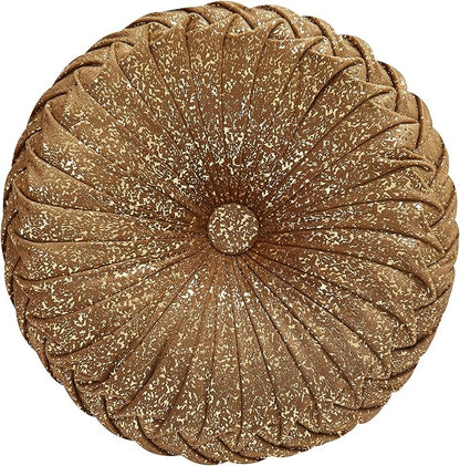 EUCIOR Round Throw Pillows,Brown Throw Pillows,Gold and Brown Decorative Pillow,Pumpkin Pleated Handmade Round Velvet Decorative Pillow for Sofa Bedroom Livingroom