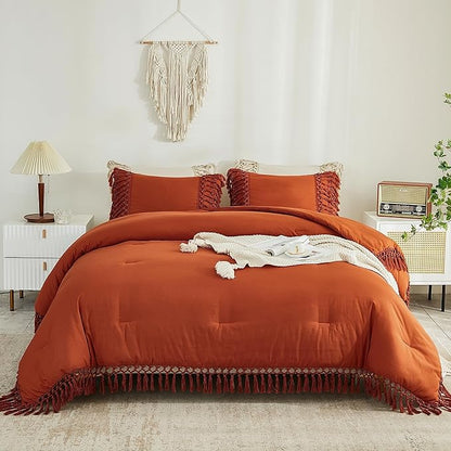 Andency Comforter Full Size Set Burnt Orange, Boho Terracotta Lightweight Vintage Soft Bedding Comforter Sets, 3 Pieces Rust Bed Set (79x90In Comforter & 2 Pillowcases)