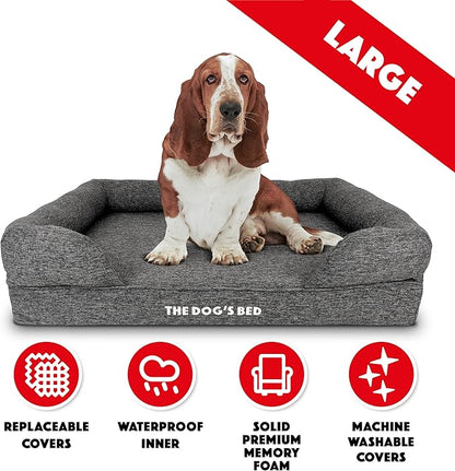 The Dog’s Bed Orthopedic Memory Foam Dog Bed with Bolsters, Linen Fabric, Grey Linen, L
