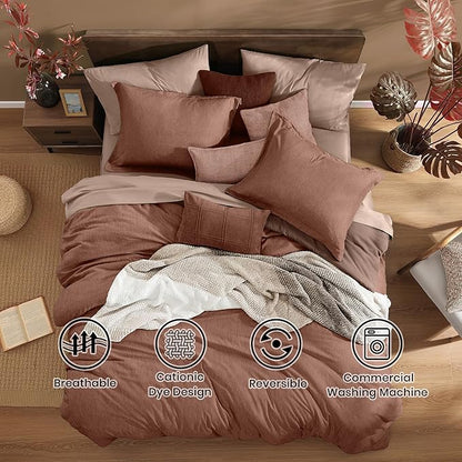 Monbix Full Size Comforter Set, Terracotta Bedding Comforter for Full Size Bed Set Reversible, Bedding Sets Full 7 Pieces, Cationic Dyeing Bed in a Bag with Comforter, Sheets, Pillowcases & Shams