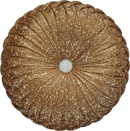 EUCIOR Round Throw Pillows,Brown Throw Pillows,Gold and Brown Decorative Pillow,Pumpkin Pleated Handmade Round Velvet Decorative Pillow for Sofa Bedroom Livingroom
