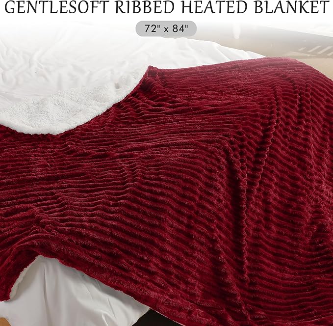 Electric Blanket Heated Full Blanket, Super Soft Flannel & Sherpa Electric Full Blanket with 6 Fast Heating Levels, 10 Hours Auto Off & OverHeat Protection, Machine Washable, 72'' X 84'', Red
