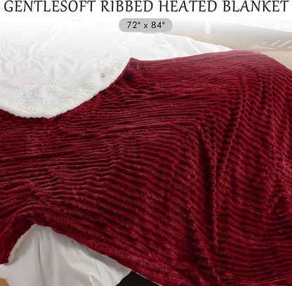 Electric Blanket Heated Full Blanket, Super Soft Flannel & Sherpa Electric Full Blanket with 6 Fast Heating Levels, 10 Hours Auto Off & OverHeat Protection, Machine Washable, 72'' X 84'', Red