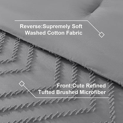 Litanika Full Size Comforter Set with Sheets Medium Gray - 7 Pieces Bed in a Bag Full Chevron Tufted Complete Bedding Sets with Comforter, Sheets, Pillowcases & Shams