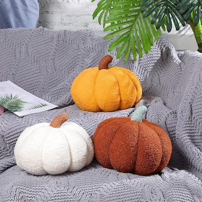 Queekay 2 Pcs Pumpkin Pillow Plush 11 x 9.5 Inch Thanksgiving Stuffed Pumpkin Decor for Fall Home Bedroom Throw Pillow Cushion Gifts for Holiday Operation Christmas Halloween Car Sofa(Ginger)