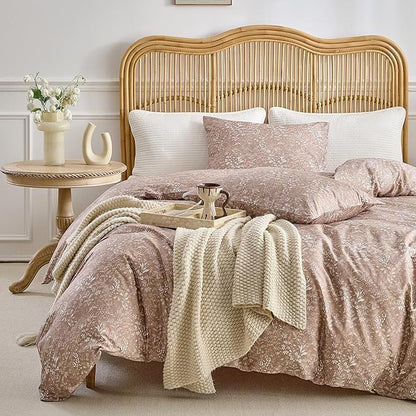 80x90 Floral Comforter Set for Girls Khaki Quilt Bedding Set (1 Comforter and 2 Pillowcase) with Flowers Botanical Comforter Full Size Set Washable for Bedroom
