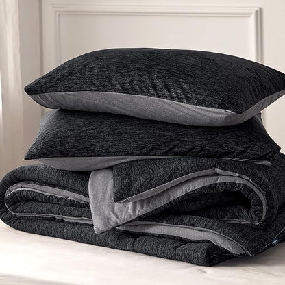 Bedsure Full Comforter Set - Cooling and Warm Bed Set, Charcoal Black Reversible Bedding for All Season, 3 Pieces, 1 Full Size Comforter (82"x88") and 2 Pillow Cases (20"x26")