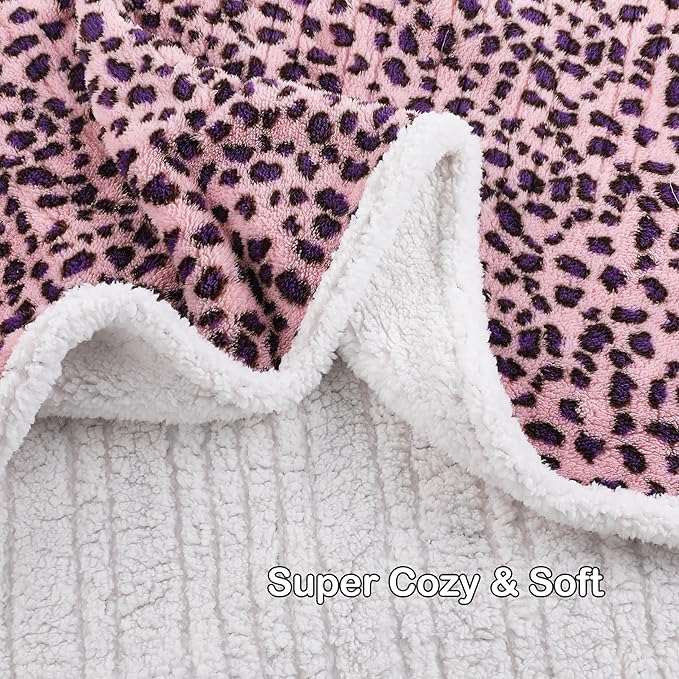 Electric Heated Blanket Full Size 72"×84" with 9 Heating Levels & 1-10Hs Auto Off, Plush Sherpa, Energy Efficient, Machine Washable, for Couch & Bed, Leopard Print Pink & Purple