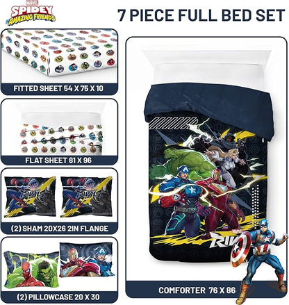 Jay Franco Kids Comforter Set Includes Sheets and Pillow Covers - Soft and Cozy Bed Set for Stylish Room Decor, Official Licensed Bedding, Multi - Marvel Rivals, 7 Piece Full