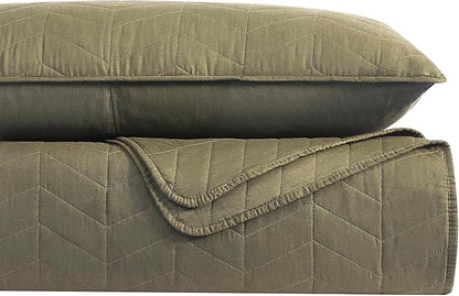 palassio Green Cotton Quilt Queen Size Bedding Sets with Pillow Shams, Olive Lightweight Soft Bedspread Coverlet, Sage Quilted Comforter Bed Cover for All Season, 3 Pieces, 90x96 inches