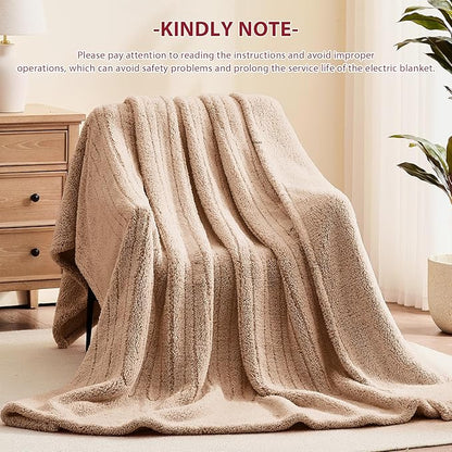 Heated Electric Blanket King Size - 100"x90" Flannel Heating Blanket with 10 Heating Levels & 5 Time Settings Over-Heat Protection, Winter Warmer for Adults with ETL Certification（Beige）