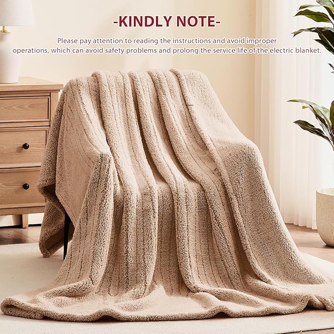 Heated Electric Blanket Full Size - 72"x84" Flannel Heating Blanket with 10 Heating Levels & 5 Time Settings Over-Heat Protection, Winter Warmer for Adults with ETL Certification（Beige）