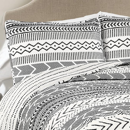 Lush Decor Hygge Geo Pattern Striped 3 Piece Quilt Bedding Set, Full/Queen, Black & White