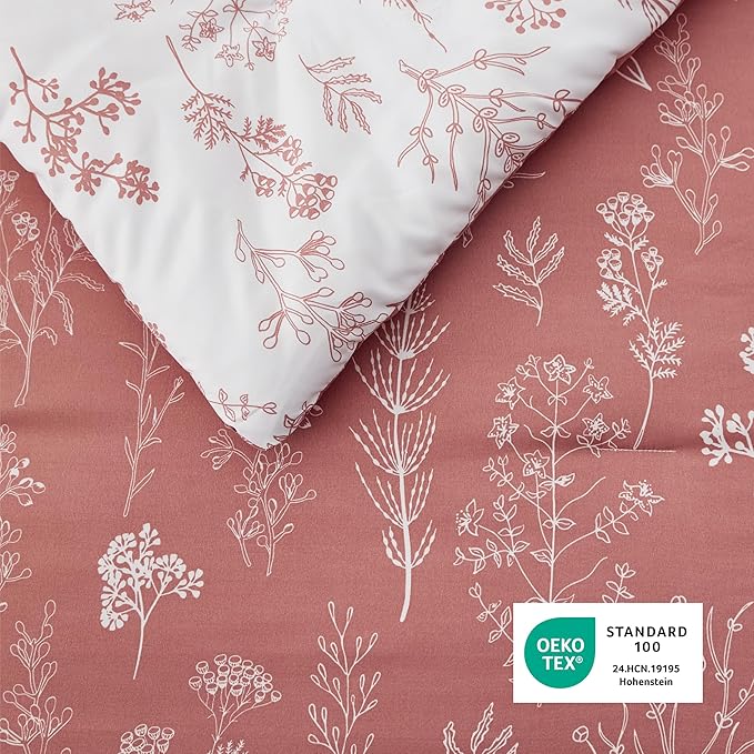 Bedsure Full Comforter Set - Grayish Pink Bed Set, 3 Pieces Cute Floral Bedding, 1 Soft Reversible Botanical Flowers Comforter and 2 Pillow Shams