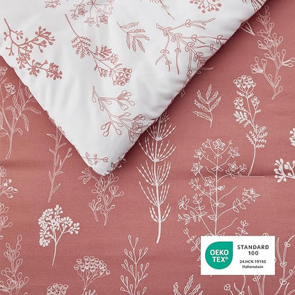 Bedsure Queen Comforter Set - Grayish Pink Bed Set, 3 Pieces Cute Floral Bedding, 1 Soft Reversible Botanical Flowers Comforter and 2 Pillow Shams