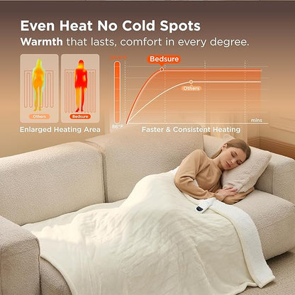 Bedsure Heated Blanket Throw Blanket - Fast Heating Electric Blanket, Soft Flannel Heated Throw with 4 Time Settings, 6 Heating Settings, Warm Gifts for Grandma (50x60 inches, Ivory)
