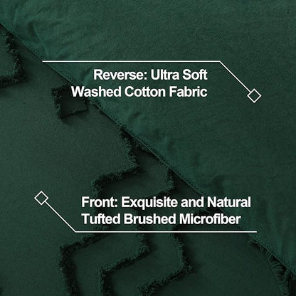 Andency King Size Comforter Set, 3 Pieces Dark Emerald Green Boho Tufted Geometric Shabby Chic Bedding, Soft Fluffy Farmhouse Bed Set, Jacquard Textured Comforter for All Season (104x90 Inch)