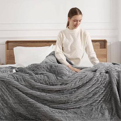 Electric Blanket Twin Heated Blanket 62"x84" Striped Flannel & Thick Sherpa, 5 Heat Settings & 10 Hour Auto Off with FCC/ETL Certified, Overheat Protection & Machine Washable, Grey