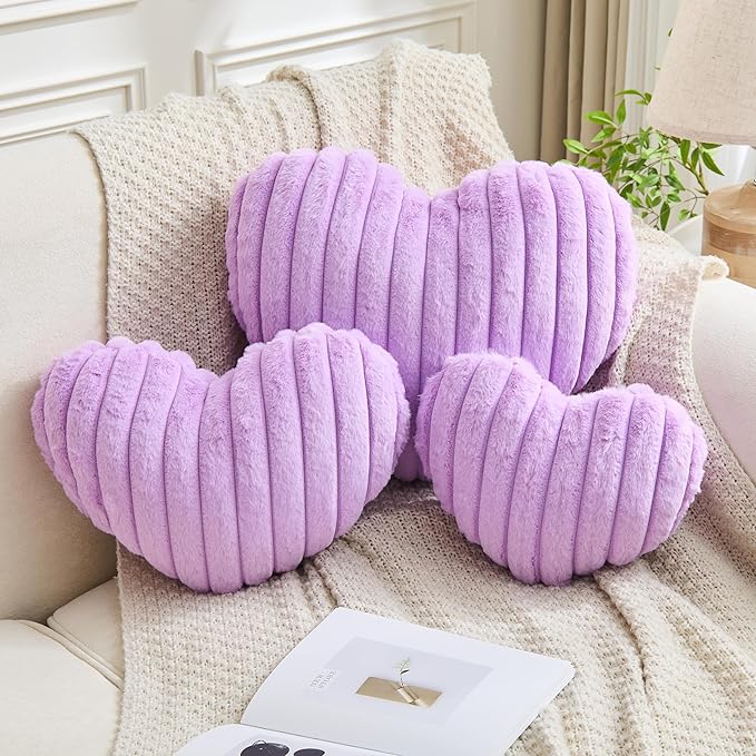 Heart Pillows Heart Decorative Pillow Soft Fluffy Heart Shaped Lavender Throw Pillows with Faux Rabbit Fur Aesthetic Room Decor Cute Pillow for Valentines Mother's Day