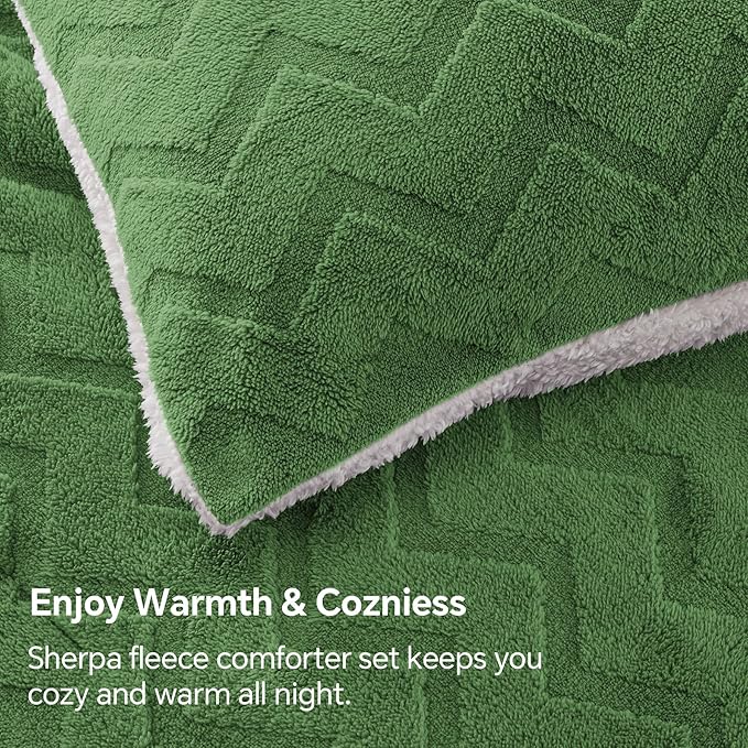 BEDELITE Fluffy King Size Comforter Set - Super Soft Sherpa Sage Green Comforter for King Size Bed, Luxury Warm Bedding Set for Winter, Fuzzy Bed Set 3 Pieces (1 Comforter, 2 Pillowcases)