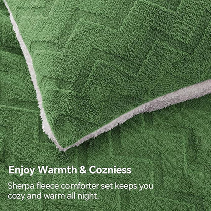 BEDELITE Fluffy King Size Comforter Set - Super Soft Sherpa Sage Green Comforter for King Size Bed, Luxury Warm Bedding Set for Winter, Fuzzy Bed Set 3 Pieces (1 Comforter, 2 Pillowcases)