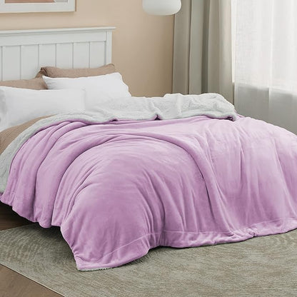 Bedsure GentleSoft Sherpa Fleece Blankets King Size for Bed - Thick and Warm Throw for Girls and Women, Soft Fuzzy Plush King Blanket for Winter, Non-Heated, Lilac, 108x90 Inches