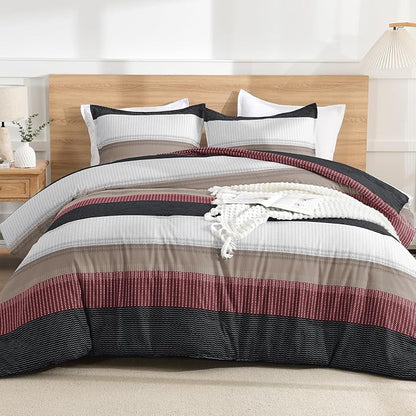 Litanika Queen Comforter Set Red Black - 3 Pieces Lightweight Fluffy Bedding Comforter Sets, All Season Down Alternative Comforter (1 Comforter, 2 Pillowcases)