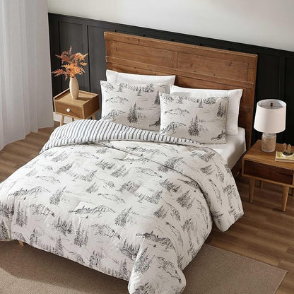 Eddie Bauer - Full/Queen Comforter Set, Reversible Bedding with Matching Sham(s), Super Soft and Cozy Home Decor (Rocky Mountain Cabin Grey, Queen)