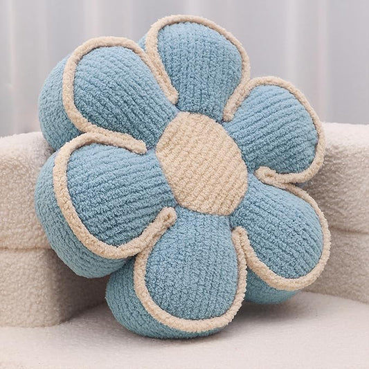 Blue Flower Pillow Decorative Throw Pillows Daisy Shaped Cute Soft Floor Cushion for Couch Bed Preppy Room Bedroom Decor Aesthetic (1, Blue, 16 Inch)
