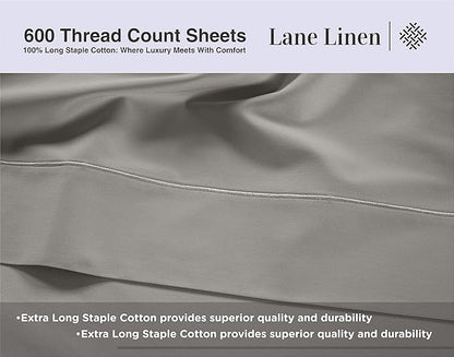 LANE LINEN 100% Mercerized Cotton 600 Thread Count Cal King Sheet Sets, Ultra Soft & Comfy Sateen Weave for Silky Touch Finish, Hotel Like Thick Bedding Sheets & Pillowcase Set, Machine Wash -Silver