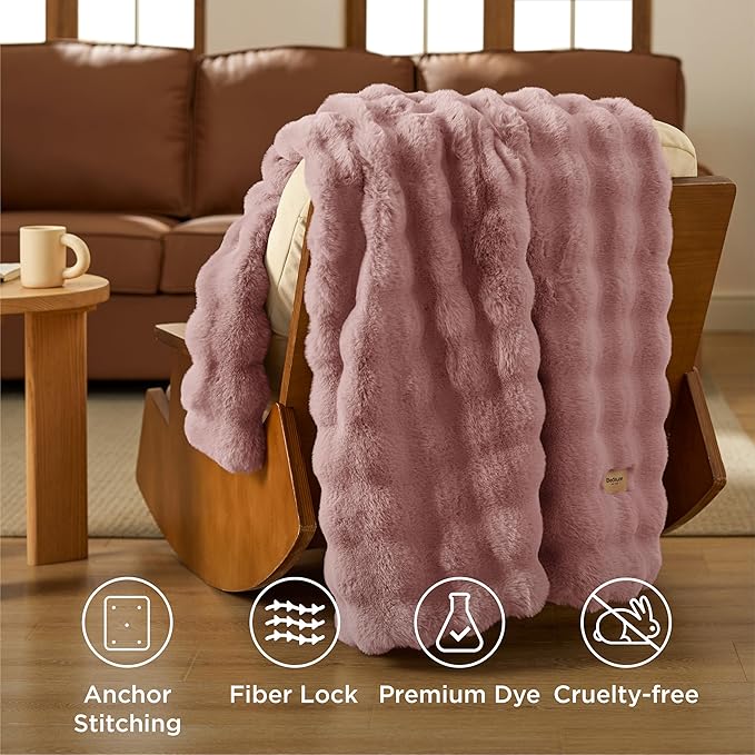 Bedsure GentleSoft Fluffy Fuzzy Twin Blanket, Soft Cozy Fleece Faux Fur Blanket, Pink Decorations Minky Velvet Couch Cover, Thick Warm Plush Women Men Birthday Gifts, 870GSM, Dusty Rose
