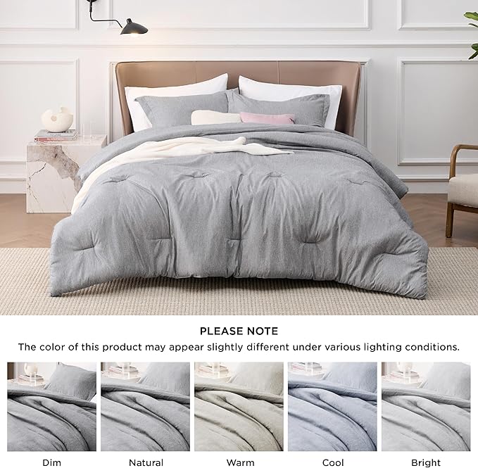 Bedsure King Size Comforter Set - Grey Soft Bedding for All Seasons, Cationic Dyed Bed Set, 3 Pieces, 1 King Size Comforter (104"x90") and 2 Pillow Shams (20"x36"+2")