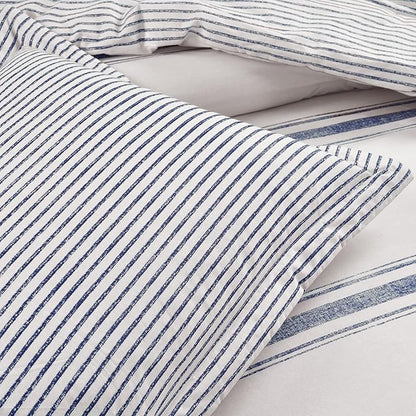 Lush Decor Farmhouse Stripe Reversible Cotton Comforter Set, 3 Piece Set, California King, Navy - Cozy Farmhouse Bedding Set - Rustic Decor - Striped Comforter - Modern Farmhouse Bedroom Decor