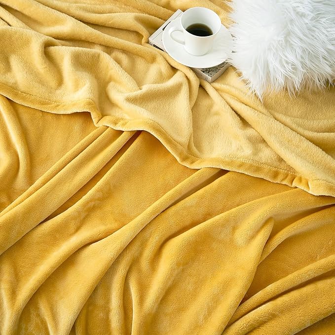 Hansleep Fleece Yellow Twin Blanket, Super Soft Flannel Fuzzy Plush Cozy Blanket for All Seasons, Yellow, Twin 60x80 Inches