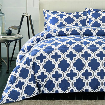 Superior Trellis Comforter Set with Pillow Shams, Luxurious & Soft Microfiber with Down Alternative Fill, Contemporary Geometric Trellis Design - Twin/Twin XL Bedding Set, Navy Blue