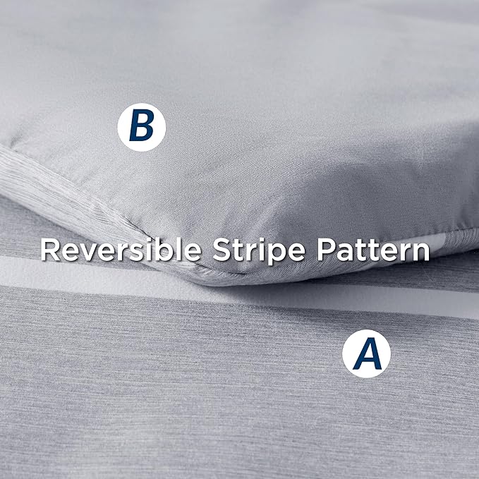 Bedsure California King Comforter Set 7 Pieces, Grey Striped Bedding Set for All Seasons, Reversible, Cationic Dyeing Bed in a Bag with Comforter, Sheets, Pillowcases & Shams