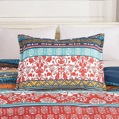 Chezmoi Collection Amara 3-Piece Boho Stripe Full Comforter Set - Floral Colorful Bohemian Printed Microfiber Lightweight Bedding Set