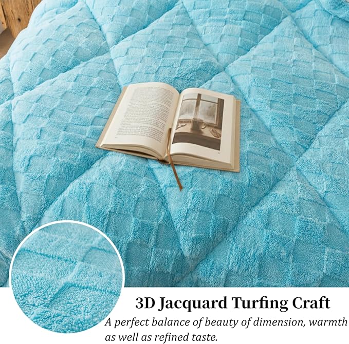 ELNIDO QUEEN® Fluffy Comforter Set Queen, Light Blue Winter Fleece Comforter Ultra Soft & Extra Pluffy Plush Comforter Set, Cozy Fuzzy Bed Comforter 3 Pieces (1Comforter, 2 Pillowcases),92x88 inch