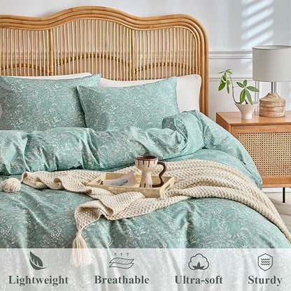 Queen Comforter Set 3 Pcs Boho Floral Vintage Aesthetic Duvet Insert Bedding Set 90"X90" Comforter and 2 Pillowcases in A Bag Botanical Rustic Farmhouse Soft Lightweight Prewashed Bed Sets