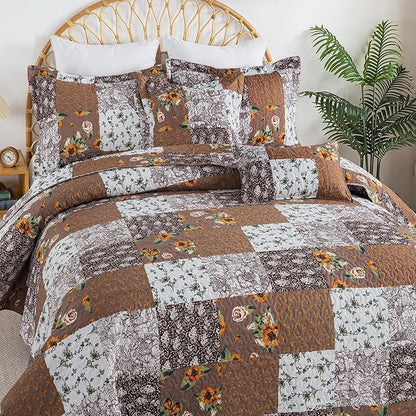 BEDIFANY Cotton Filling King Quilt Set - Reversible Farmhouse Bedspreads King Size with 2 Pillow Shams - Lightweight King Size Quilt Bedding Sets, 3 Pieces (98 x 106 inch)