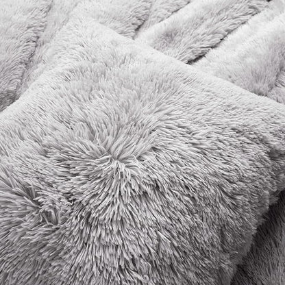 Lush Decor Emma Soft Fluffy Faux Fur Oversized Duvet Cover Set, King, Light Gray - Warm Plush 3 Piece Bedding Set