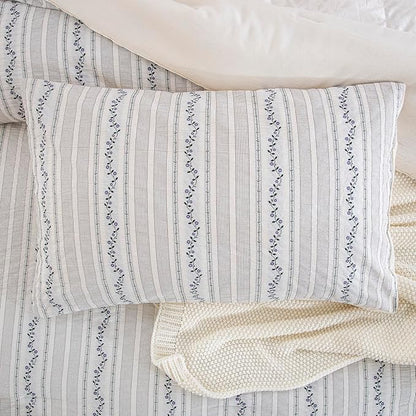 100% Cotton Jacquard Comforter Set, Striped Floral Print, Soft Lightweight Reversible 3 Piece Bedding Sets for All Season, Queen(90"x90")