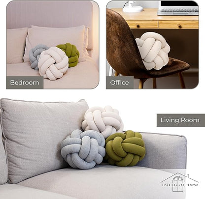 Large Knot Pillow Cotton Knot Pillow Ball |11in. Ball Pillow in 3 Classy Colors| Modern Home Decorative Knot Throw Pillow Knot Pillows|Knotted Pillow|Knot Ball Pillow (Olive Green)